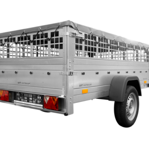 GRANDE REMORQUE 230X125 AVEC BÂCHE PLATE, RIDELLES GRILLAGÉES, ROUE JOCKEY ET TIGES DE SUPPORT BÂCHE - GARDEN TRAILER 230 KIPP