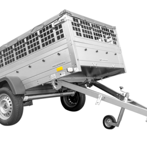 GRANDE REMORQUE 230X125 AVEC BÂCHE PLATE, RIDELLES GRILLAGÉES, ROUE JOCKEY ET TIGES DE SUPPORT BÂCHE - GARDEN TRAILER 230 KIPP