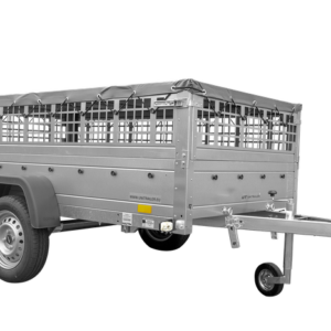 GRANDE REMORQUE 230X125 AVEC BÂCHE PLATE, RIDELLES GRILLAGÉES, ROUE JOCKEY ET TIGES DE SUPPORT BÂCHE - GARDEN TRAILER 230 KIPP