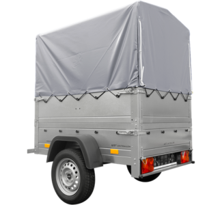 REMORQUE SIMPLE ESSIEU 200X106 AVEC BÂCHE HAUTE, ARCEAU, REHAUSSES DE RIDELLES ET ROUE JOCKEY - GARDEN TRAILER 200 KIPP