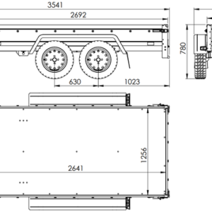 REMORQUE UNITRAILER 264/2 KIPP AVEC ROUE JOCKEY, TIGE DE SUPPORT DE BÂCHE ET BÂCHE PLATE GRISE