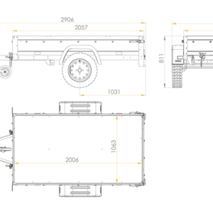 REMORQUE DE JARDIN 200 KIPP AVEC ROUE JOCKEY, CHÂSSIS H-0 ET BÂCHE GRISE