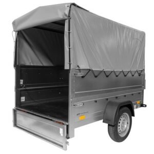 REMORQUE SIMPLE ESSIEU 200X125 AVEC BÂCHE HAUTE, ARCEAU, REHAUSSES DE RIDELLES ET ROUE JOCKEY - GARDEN TRAILER 201 KIPP