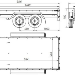 REMORQUE VOITURE 2 ESSIEUX UNITRAILER GARDEN TRAILER 264/2 KIPP AVEC ROUE JOCKEY, BIS CÔTÉS, CHÂSSIS H-800 ET BÂCHE GRISE